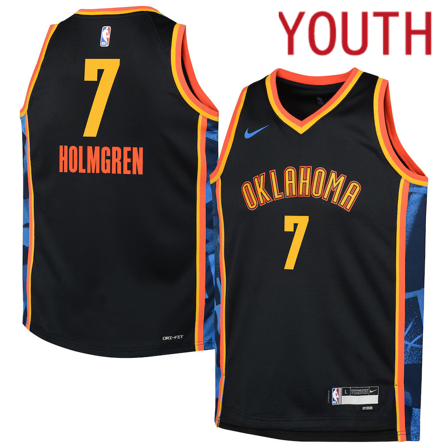 Youth Oklahoma City Thunder #7 Chet Holmgren Nike Black City Edition 2024-25 Swingman Player NBA Jersey